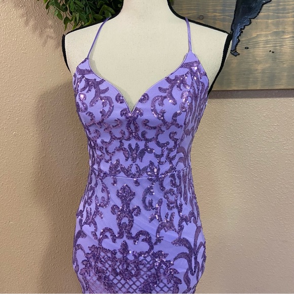 NWOT Lulus Limitless Glamour Lavender Sequin Lace-Up Maxi Dress - Picture 3 of 10